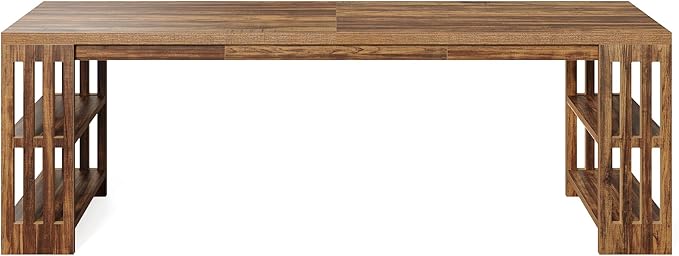 LITTLE TREE 78.7 Long Desk 2 Person Desk with Shelves Large Wooden Computer Desk Heavy Duty Shelf Legs Design for Two Person Home Office Business Workstation Brown (78.7 W x 23.6 D)
