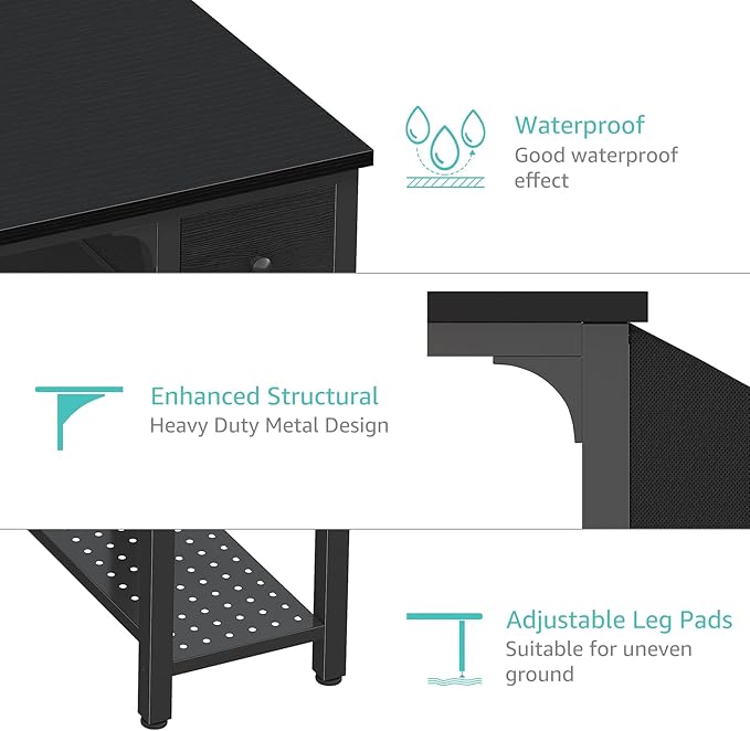 Lufeiya Gaming Desk with Fabric Drawers 47 Inch Computer Desk for Home Office Modern Simple Study Writing Table PC Desks for Bedroom Black