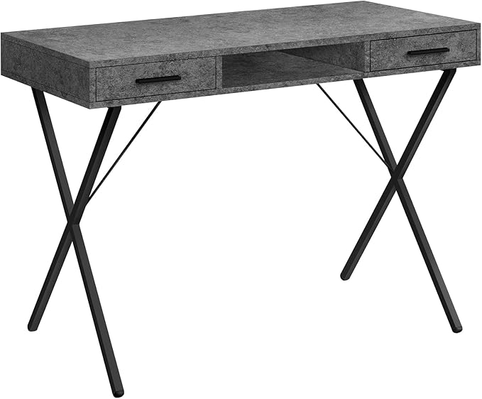 Penau Computer Desk for Home Office Multi-Use Laptop Table with Storage Drawers 42 Inchs Long Grey Laminate Surface Black Metal Base