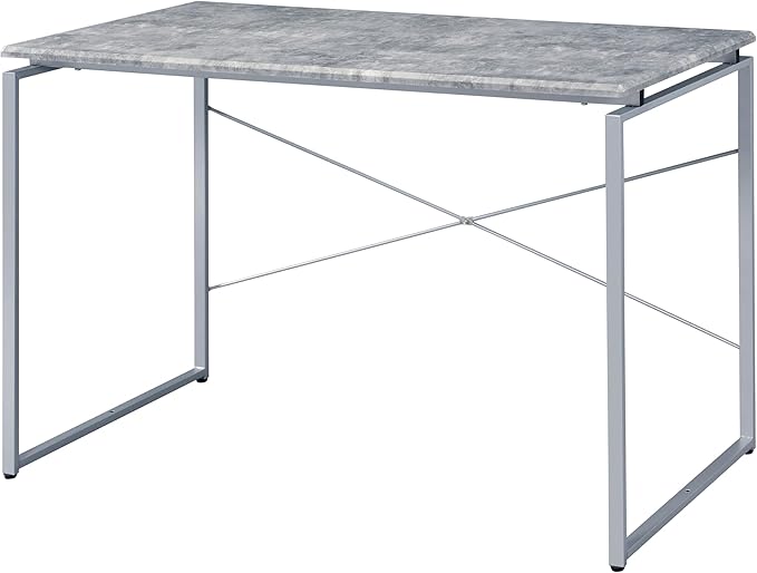Industrial Style Writing Desk with Faux Concrete Top Spacious Wooden Work Surface Modern Metal Sled Base for Home Office Study - Grey &amp Silver