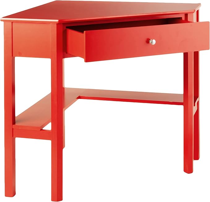 Target Marketing Systems Ellen Corner Desk with One Drawer and One Storage Shelf For Living Room Bedroom or Home Office Small Computer Table 42W x 30H Red