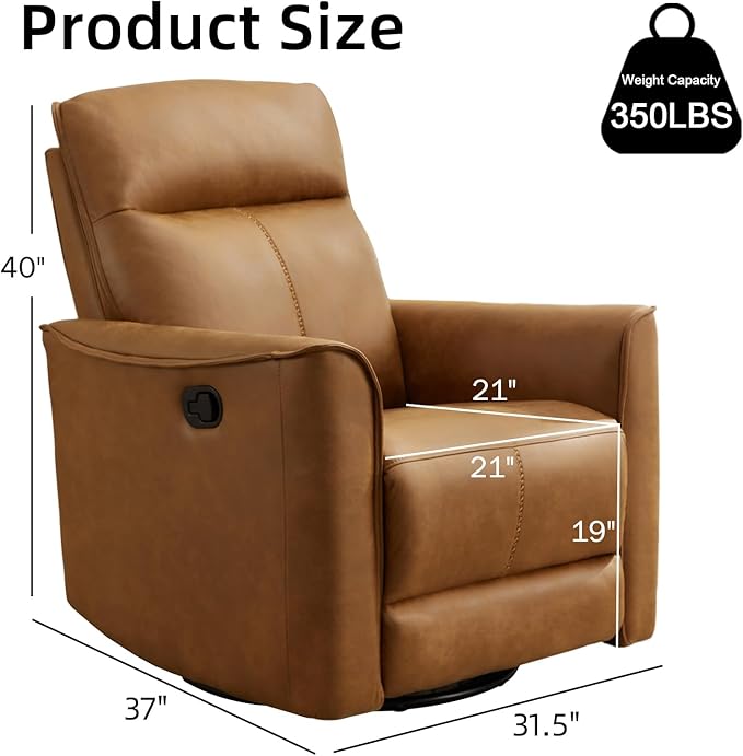 CANMOV Swivel Rocker Recliner Glider Rocking Chair Nursing Chairs Swivel Glider Recliners with Soft Backrest Leathaire Manual Reclining Sofa for Living Room Bedroom Apartment Brown