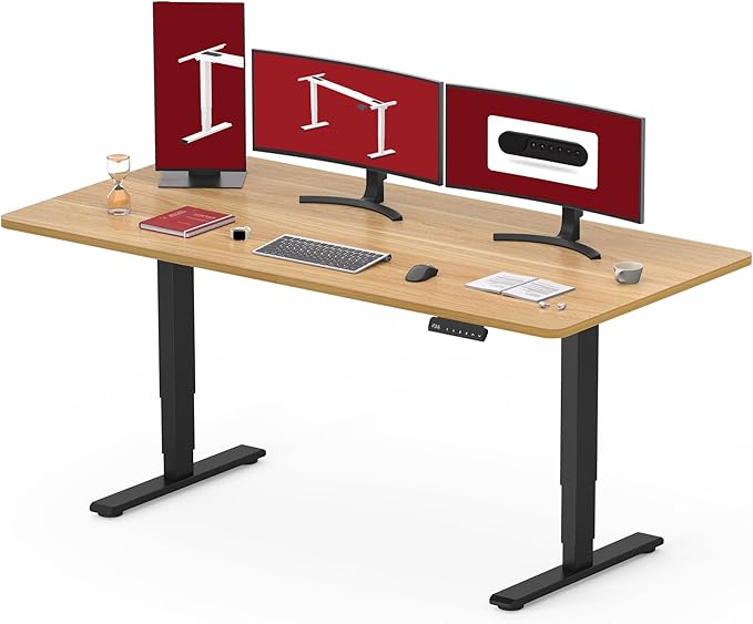 SANODESK 55 Electric Standing DeskOne-Piece Dual Motor Height Adjustable Desk Stable and Durable 3-Stage Stand up Desk for Home Office (Black Frame/55 x 28 Inch Maple top)