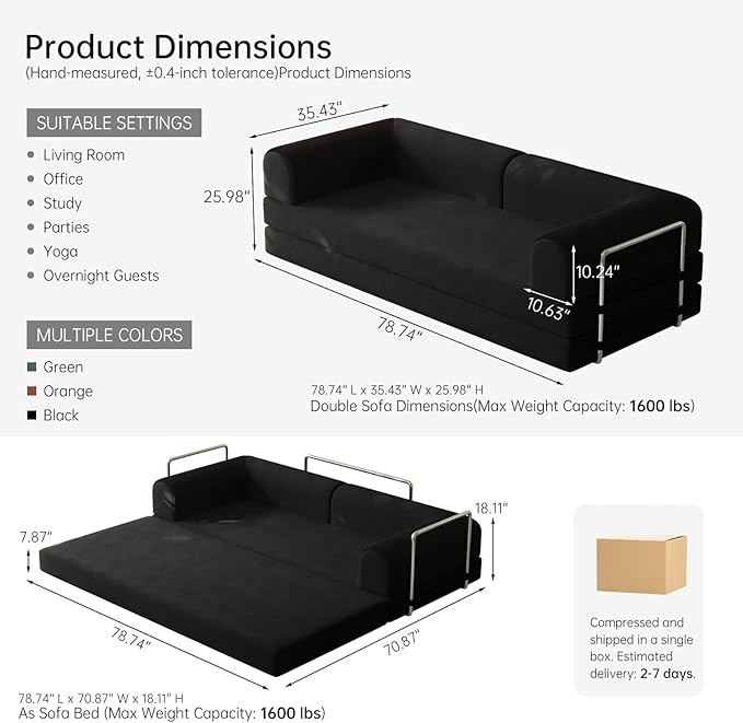 79” Convertible Sofa Bed 35D High-Density Foam&ampCorduroy Fabric Sleeper Couch Bed Fixed-Shape Frame &amp Removable ArmrestsModular Folding Small Loveseat Futo Sectional Funto Couch for Small S