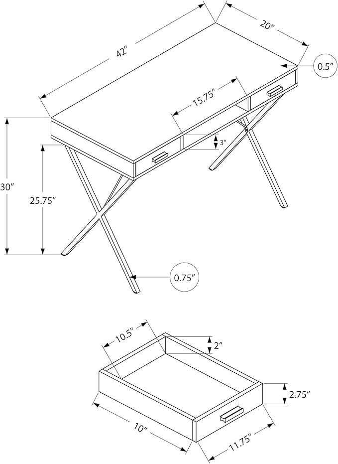 Computer Desk Home Office Laptop Left Right Set up Storage Drawers 42 l Work Grey Laminate Black Metal Contemporary Modern