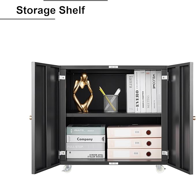 Mobile Lateral File Cabinet with Door Rolling Filing Cabinet Printer Stand with Storage Shelf Wheels Metal File Organizer for Home Office Small Spaces Tall Black