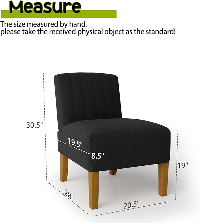 Gaussen Armless Accent Chairs for Living Room Modern Slipper Chair Living Room Chairs with Solid Wood Legs Makeup Vanity Chair Fabric Comfy Upholstered Arm Chair Accent Chair Side ChairNero