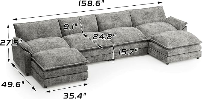 Shahoo Sectional Modular Sofa U Shaped Chenille Fabric Couch with High Supportive &amp Soft Sponges and Removable Ottoman Sleeper Comfy Upholstered Furniture for Living Room Dark Grey