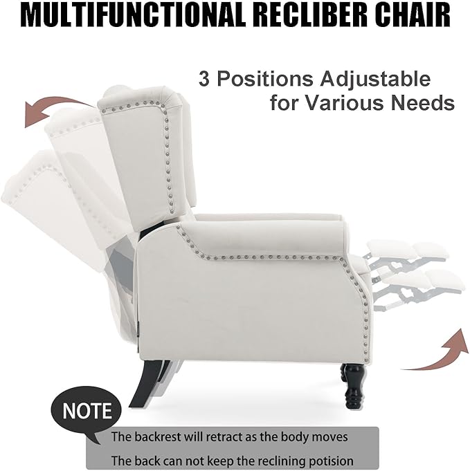 Velvet Accent Chair Push Back Recliner Chair Wingback Arm Chair for Living Room/Bedroom/Home Theater/Reception Area Light Beige