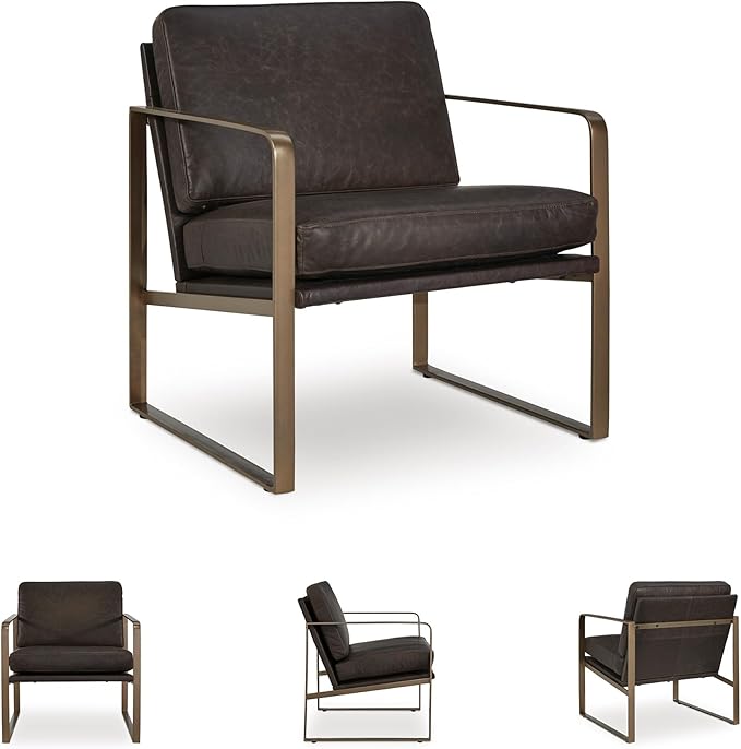 Signature Design by Ashley Bradett Modern Leather Upholstered Accent Chair with Metal Frame Dark Brown &amp Metallic