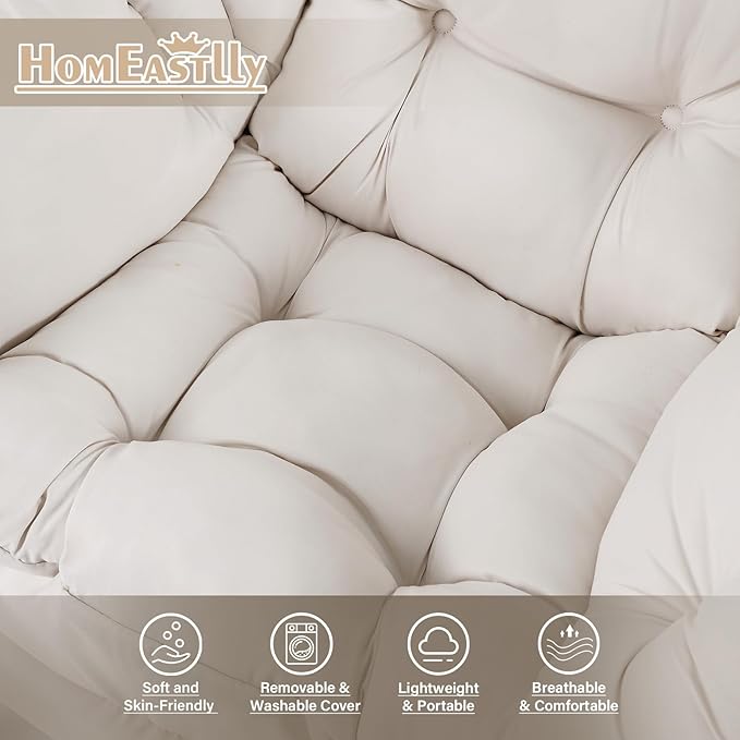 Lazy Chair with Ottoman Large Beige Accent Chair with Ottoman Comfy Reading Armchair Leisure Sofa Chair for Living Room Bedroom Dorm Room Office