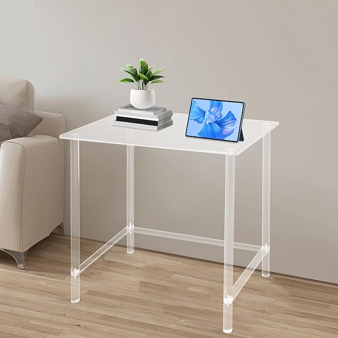 Luxury Acrylic Desk - Crystal Clear Modern Writing Table 29.53x19.69in 88lbs Heavy-Duty Computer Desk Non-Yellowing for Home Office