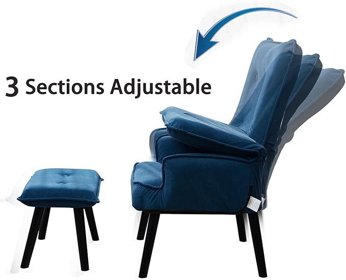 Velvet Fabric Padded Seat Chair with High Backrest and ArmrestsModern Folding Lounge Chaise for Living Room and Bedroom Djustable Foldable Modern Leisure Sofa Video Gaming Sofa