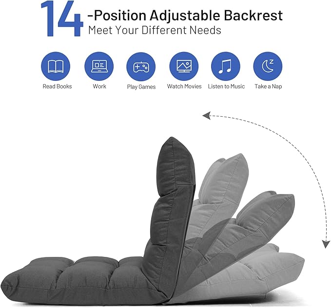 Giantex Floor Sofa Chair Video Gaming Chair with 14 Adjustable Position Padded Back Support Floor Cushioned Seat Folding Lazy Chair for Meditation Reading Watching Living Room Recliner(Grey)