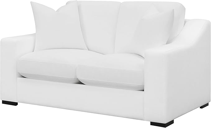 Coaster Home Furnishings - Ashlyn - Wood &amp Fabric - Upholstered Loveseat with Sloped Armrests and Reversible Seat Cushions - Living Room - White - 509892