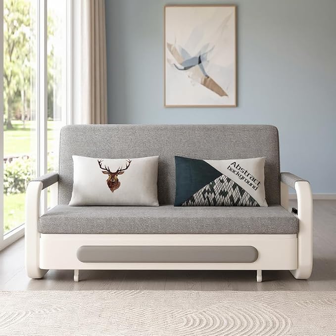 59.8 Versatile Pull-Out Sofa Bed – Modern Versatile Futon Sleeper Couch Daybed with Trundle Perfect for Living Room &amp RV Gray/White