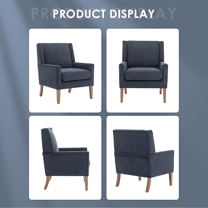 COLAMY Modern Wingback Living Room Chair Upholstered Fabric Accent Armchair Single Sofa Chair with Lounge Seat and Wood Legs for Bedroom/Office/Reading Spaces Blue