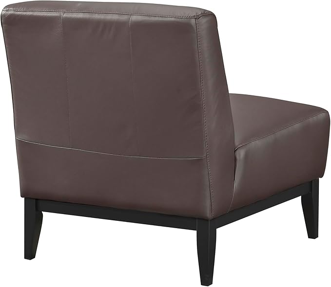 Lexicon Modern Living Room Leather Accent Chair Luxury Genuine 100% Top Grain Leather Upholstered Armless Chair Comfortable Seat Black Solid Wood Legs for Bedroom/Office Easy Assembly Dark Brown