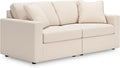 Signature Design by Ashley Modmax Coastal Modular Stain Resistant 2-Piece Loveseat with Removable Covers and 2 Accent Pillows Beige