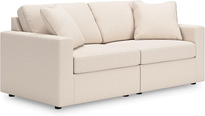 Signature Design by Ashley Modmax Coastal Modular Stain Resistant 2-Piece Loveseat with Removable Covers and 2 Accent Pillows Beige
