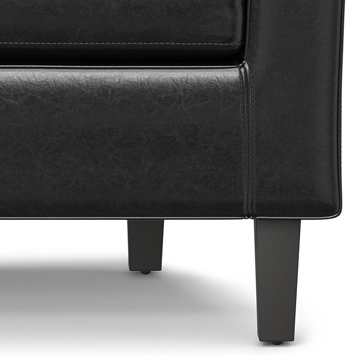 SIMPLIHOME Austin Tub Chair - 30 inch Wide Upholstered Faux Leather Contemporary Accent Chair in Black for Living Room or Office with High Arms Removable Cushion and Wraparound Back Design