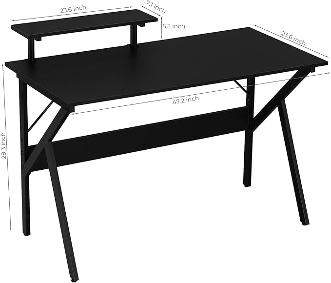 GreenForest Home Office Desk with Monitor Shelf Computer Gaming Desk 47 inch Writing Study Table for Workstation Black