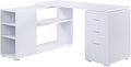 BELLEZE L Shaped Computer Desk 60” Study Writing Table Home Office Desk Morden Corner Workstation Setup with Adjustable Storage Shelves and 3 Drawers White