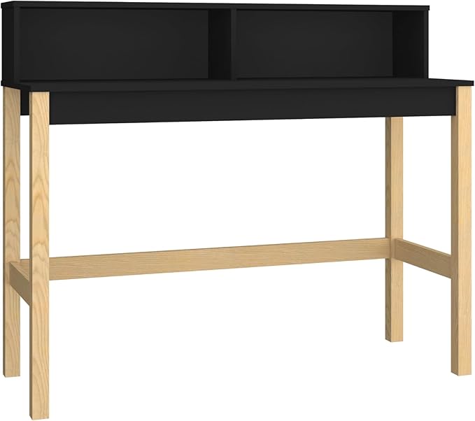 Manhattan Comfort Bowery 47 Inch Mid Century Modern Home Office Desk Study Table or Entryway Furniture with 2 Cubbies and Rustic Wood Base Black/Oak