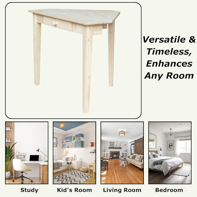 IC International Concepts Corner Computer Desk Solid Real Wood Sturdy Parawood DIY Paint/Stain Ready Unfinished