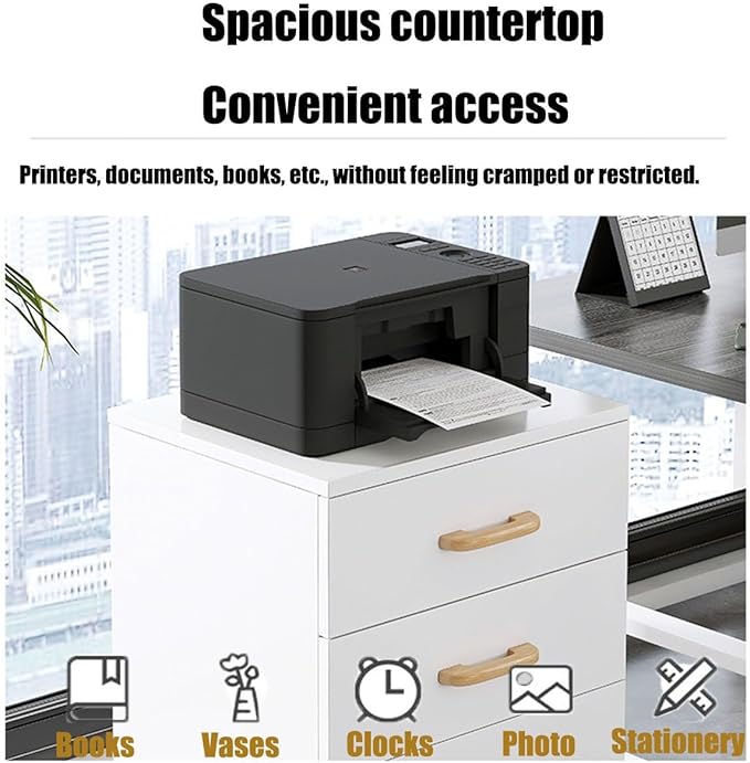 3 Drawer Wood File Cabinet Mobile File Organizer with Locking Wheels for Home Office/Legal/Letter/A4 File Storage Wooden Filing Storage Vertical Cabinets Drawers for Under Desk(White)