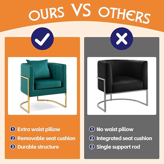 Modern Velvet Barrel Armchair with Lumbar Pillow Mid-Century Upholstered Accent Chair for Living Room Bedroom Single Sofa Club Reception Chair with Golden Metal Legs Green