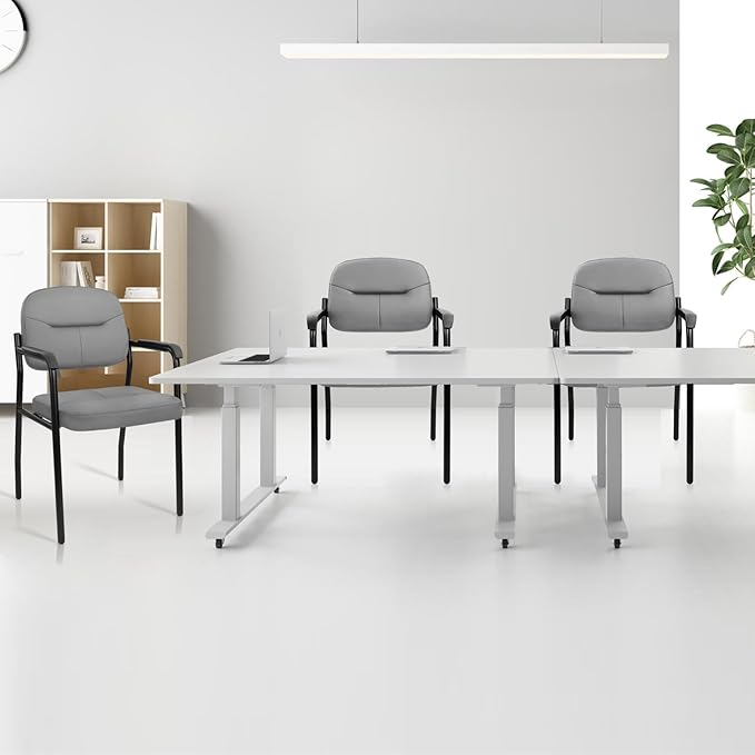 CLATINA Leather Guest Chair No Wheels Office Reception Chair with Armrests and Lumber Support Ergonomic Desk Armchair for Meeting Waiting Conference Lobby Room Shool Grey 1PK