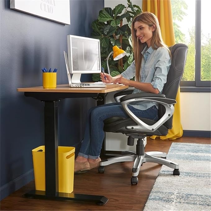 UrbanPro Electric Height Adjustable Standing Desk 47 in x 24 in Light Brown Finish Motorized Lift System Ergonomic Home Office Desk for Sitting or Standing Large Desktop Supports Up to 110 lbs