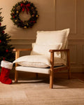 Karl home Midcentury Accent Chair for Living Room Chenille Upholstered Lounge Armchair with Lumbar Pillow Ruffle-Designed Cozy Reading Chair with Wood Legs Beige