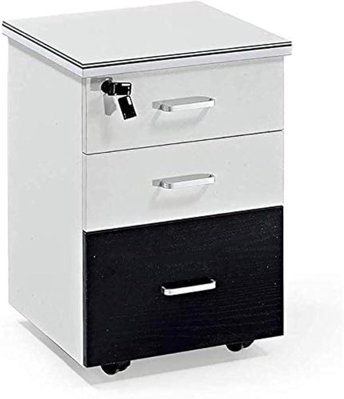 Mobile Wooden File Cabinet with Lock - Floor-Standing Storage Solution for Office and Home(A)