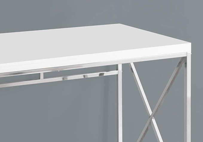 Computer Desk Home Office Laptop Work Glossy White Laminate Chrome Metal Contemporary Modern