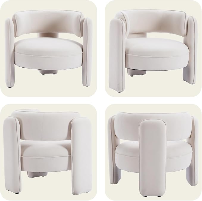 Modern Accent Chair Set of 2 Velvet Upholstered Lounger Chair with Barrel Back Solid Wood Legs Mid Century Comfy Accent Armchair Cozy Side Chair for Living Room Bedroom Beige