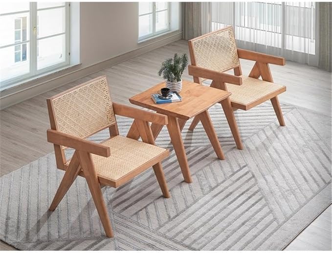 Pemberly Row Rattan &amp Wood Accent Chair Natural Finish 32H x 24W x 26D Square Arms Woven Rattan Seat &amp Backrest Rustic Coastal Style Durable Wooden Frame Living Room or Family Room S