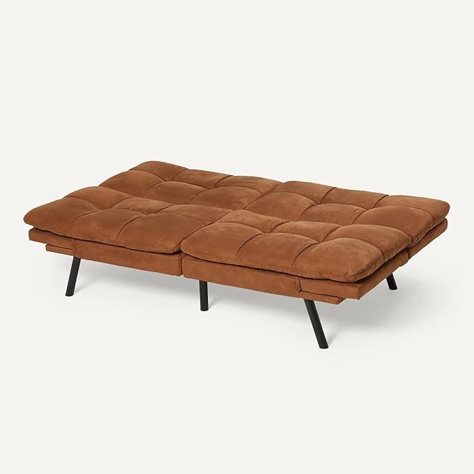 Amazon Basics Convertible Loveseat Sofa Bed with Memory Foam Adjustable Positions Linen Fabric Modern Sleeper for Small Living Room Office Apartment Brown