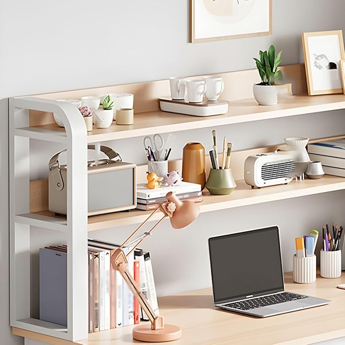 CraftThink Writing Desk Rectangular Study Table with 3-Drawer and Storage Shelves Computer Desk Work Table with Hutch for Home Office Without Chairs (Grey Desk 39.5 L x 19 W x 56.5 H)