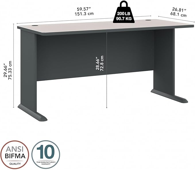 Bush Business Furniture Series A 48W Computer Desk in Natural Cherry and Slate Small Office Table for Home or Professional Workspace