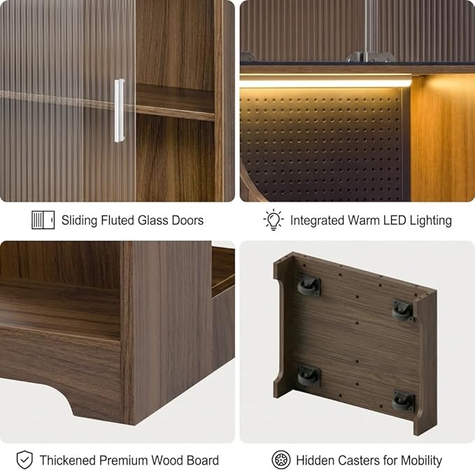 Fold Out Desk with Storage Craft Storage Cabinet Murphy Desk Extendable Hidden Desk for Small Space Cat Bed Table with LED &amp Pegboard Multi-functional Secretary Desk for Home Office Living Room