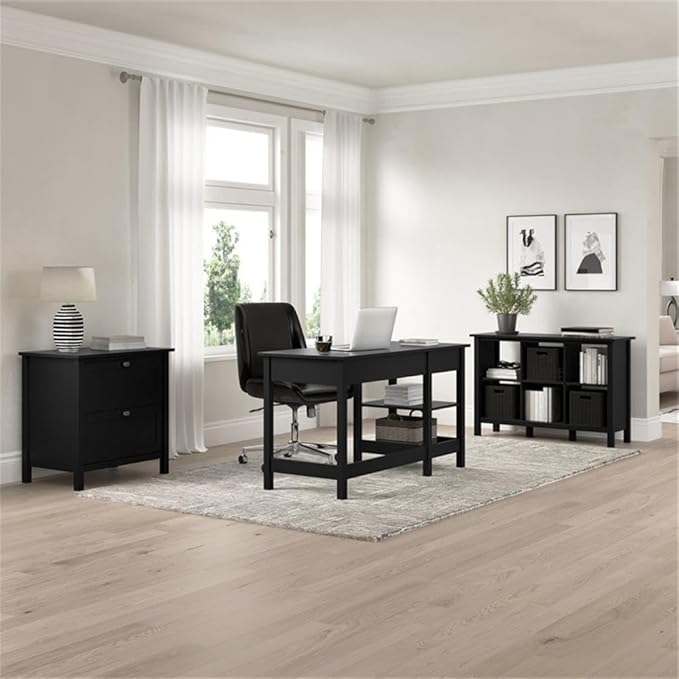 Bush Home Broadview 60W L Shaped Computer Desk with Storage in Classic Black Contemporary Table for Home Office Workspace