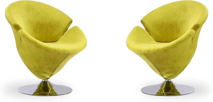 Manhattan Comfort Tulip Swivel Accent Chair Set of 2 with 360° Turn Modern Flower Inspired Design Soft Velvet Upholstery Polished Chrome Base No Assembly Required 300 Lbs Capacity Green