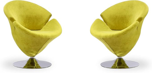 Manhattan Comfort Tulip Swivel Accent Chair Set of 2 with 360° Turn Modern Flower Inspired Design Soft Velvet Upholstery Polished Chrome Base No Assembly Required 300 Lbs Capacity Green