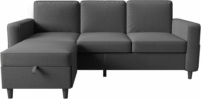Sectional Sofa and Couches for Living Room - 78'' Dark Grey 3 Seat L-Shaped Couch with Storage Ottoman Modern Linen Convertible Sectionals Sofas with Chaise for Apartment Office Small Space