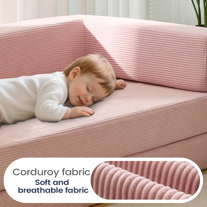 Folding Sofa Bed Convertable Corduroy Couch King Size Floor Sleeper 4-in-1 DIY Combination Modular Sofa Fold Out Futon Lounge Comfy Foldable Lazy cama for Living Room (Pink 80.15)