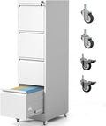 4 Drawer File Cabinet with Wheels Metal Filing Cabinet with Lock and Wheels Rolling Filing Storage Home Office Vertical File Cabinets for Hanging Legal/Letter Size Files Assembly Required White