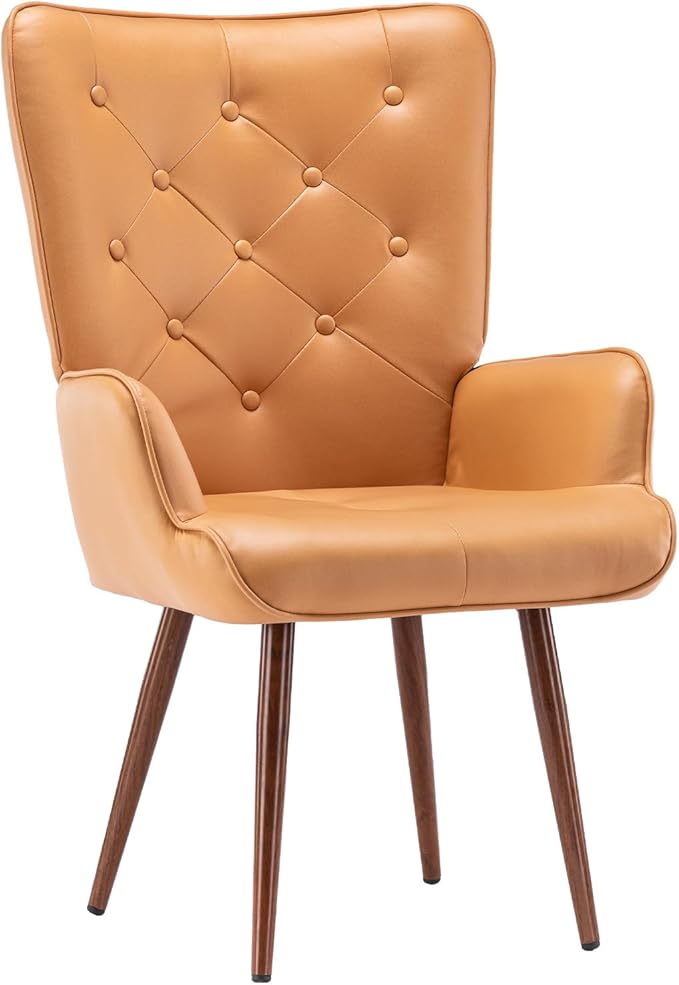 UNICOO - High Wingback Living Room Chairs Vintage Button Wingback Chair Velvet Side Chair Leisure Chair Wingback Reading Chair for Living Room Bedroom Waiting Room (Hermes Orange)