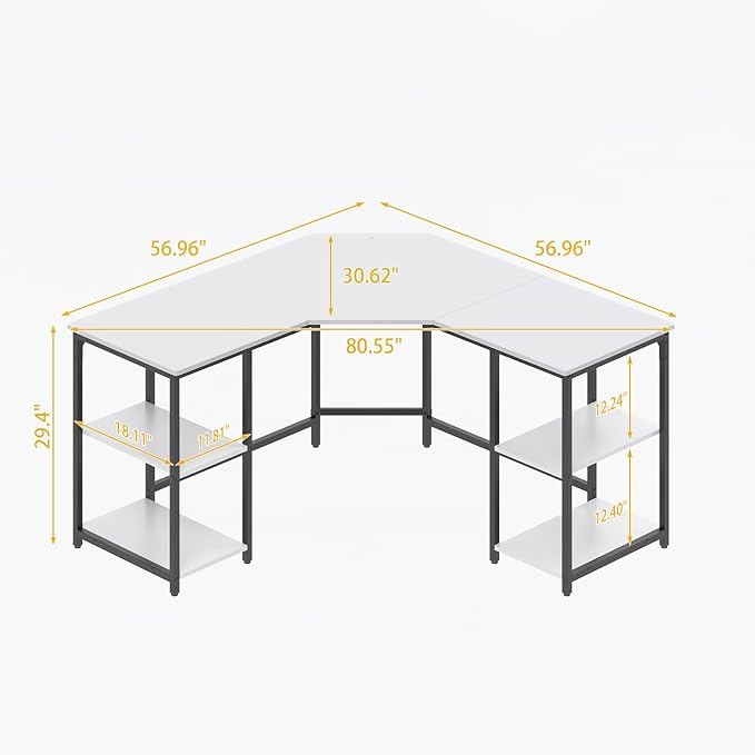 Elephance L-Shaped Desk with Shelves Computer Corner Desk Home Office Writing Workstation Gaming Desk PC Laptop Table with Storage